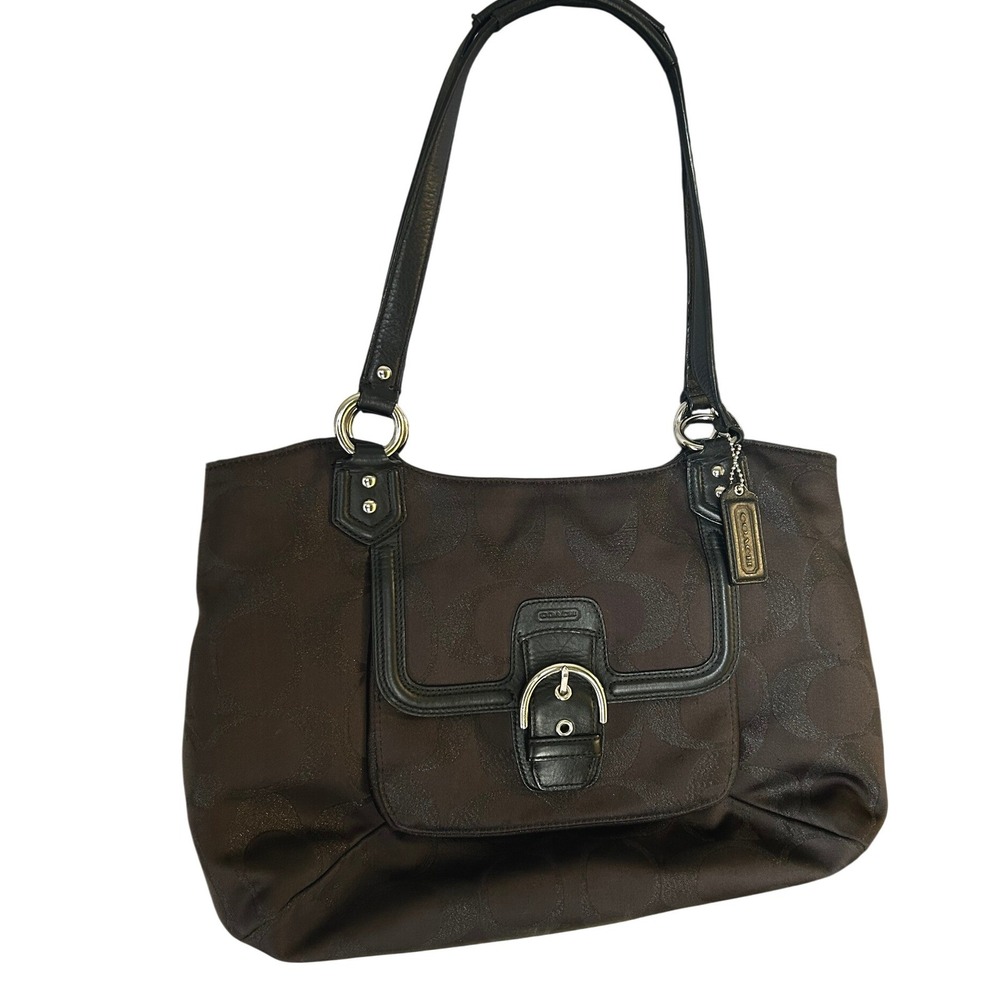 Coach Signature Jacquard Tote Bag Black Leather Trim F26246 Shoulder Bag - Picture 2 of 9